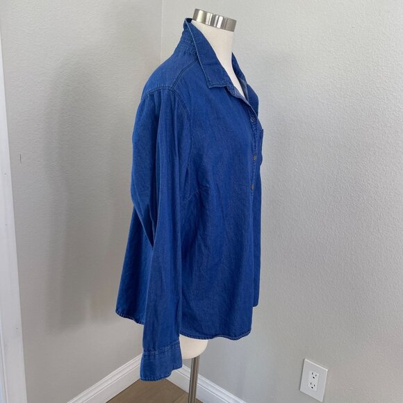 Old Navy Womens Plus XXL Blue Classic Button Up Chambray Shirt Long Sleeve Top - Picture 3 of 9